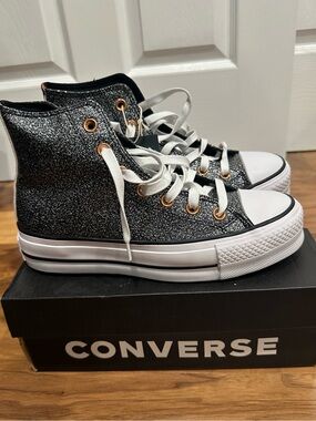 Converse Black Glitter High-Top Sneakers with White Toe